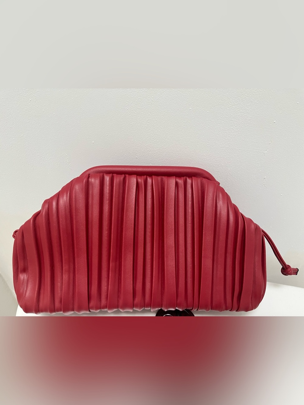 Red Pleated Smooth PU Leather Clutch
